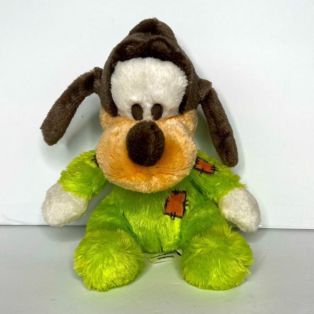 Disneyland Parks BABY GOOFY Soft Plush Stuffed Animal Green Gray Patch Rattle